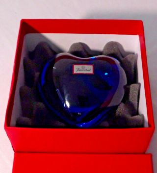 Baccarat France Blue Heart Paperweight W/ Box