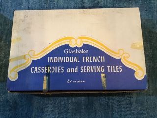 Vintage Glasbake Individual French Casseroles and Serving Tiles by McKee 2