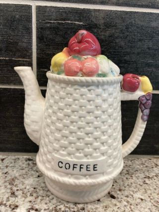 Vintage Ceramic Coffee Pot Basket Weave Fruit Topper Lid 53/391 Shabby Cottage