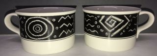 Set Of 2 Mikasa Fashion Plate Star Track Black White Geometric Cups Mugs Vbr2e