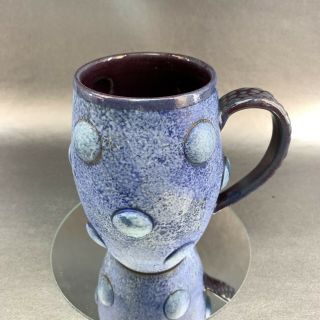 Large Unique Blue Dots Studio Art Pottery Coffee Mug Cup Vintage Signed