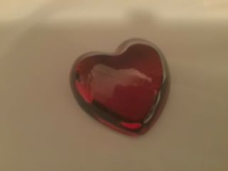 Baccarat Red Crystal Puffed Heart Paperweight Signed.