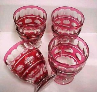 (set Of 4) Val St Lambert Crystal Blarney Cranberry 4.  2 " Glass Tumblers Excellnt