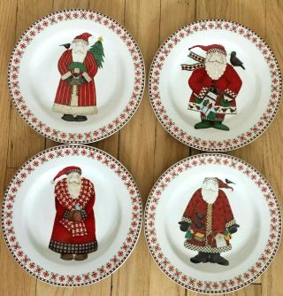 Set Of 4 Sakura Debbie Mumm Santas Retweet Dessert Salad Plates 8 " /holiday/euc