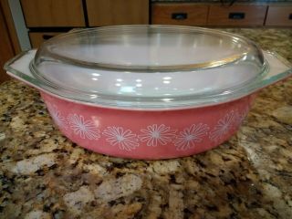 045 Pink Daisy Pyrex Casserole Dish W/ Lid 2.  5 Qt 2 1/2 Quart