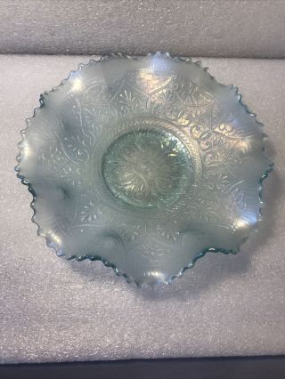 Northwood Carnival Glass Ice Blue Hearts & Flowers Ruffled Bowl