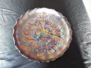 Millersburg Peacock & Urn Carnival Glass Amethyst Large Ice Cream Bowl