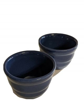 Custard Cups,  By Bauer Pottery Usa,  Ring Ware Blue Set Of Two