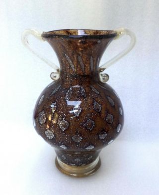 Murano Venetian Fratelli Toso Gold And Silver Art Glass Vase
