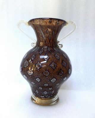 MURANO VENETIAN FRATELLI TOSO GOLD AND SILVER ART GLASS VASE 2