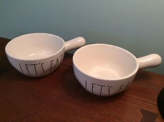Rae Dunn By Magenta Let’s Eat Bowl With Handles Farmhouse Htf Set Of 2