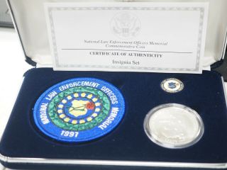 Proof National Law Enforcement Officers Memorial Silver Dollar Coin Pin & Patch
