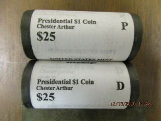 2012 Us Chester Arthur P & D Presidential Dollars Roll Set Not Bank Rolls