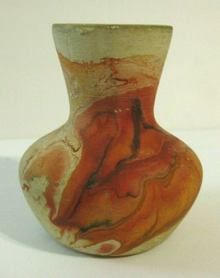 Vintage Nemadji Red Swirl Native Clay Indian Art Pottery Vase,  Made In Usa