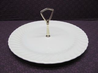 Vintage Sheffield Bone White Tidbit Tray W/handle Sandwich Dessert Serving Plate
