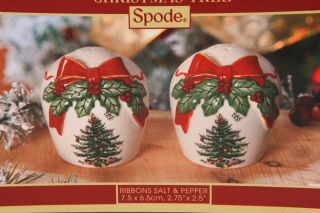Spode Christmas Tree Ribbons Salt And Pepper Shakers England