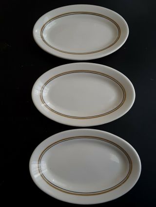 3 Vintage Restaurant Ware Platter Buffalo China Cafe Tan Black Stripe 8.  75 " L