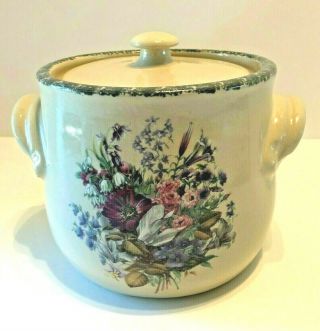 Home And Garden Party Floral Bean Pot W/lid Cookie Jar Canister August 2001