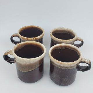 Set Of 4 Vintage Mccoy Usa Brown Drip Glazed Pottery 8 Oz.  Coffee Cup/mugs 1412