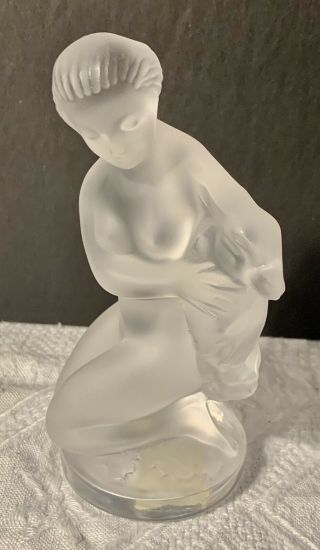 Lalique France Crystal Diana Nude Woman Deer Fawn Figurine Signed,  Orig Labels