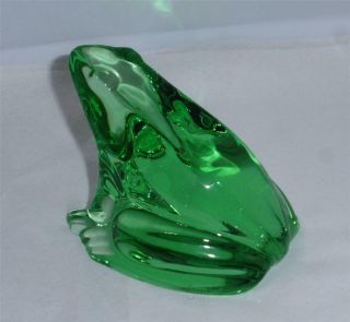 Signed Baccarat France Crystal Green Frog Art Glass Paperweight Figurine Euc