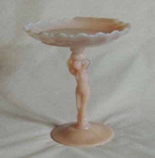 Cambridge Glass Crown Tuscan Pink Comport / Compote W Nude Lady Stem & Shell Top 2