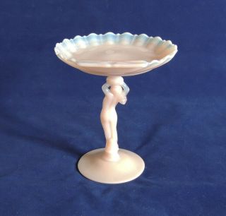 Cambridge Glass Crown Tuscan Pink Comport / Compote W Nude Lady Stem & Shell Top 3