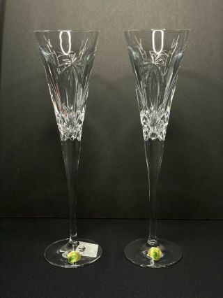 Rare Set Of 2 Waterford Crystal Palm Tree Flutes Champagne Toasting Glasses 11 "