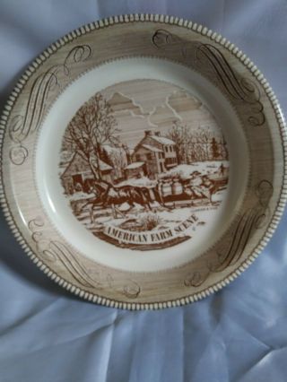 Royal China Jeanette Currier And Ives Pie Plate American Farm Scene 10 " Brown