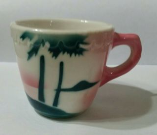 1945 Syracuse China Econo - Rim Air Brushed Palm Trees Pink Teal Coffee Cup Mug