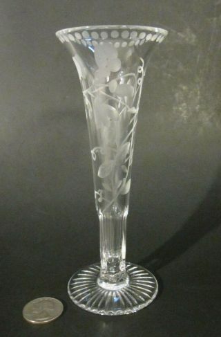William Yeoward Signed Crystal Cut Glass Engraved " Prissy " Trumpet Bud Vase 6 "