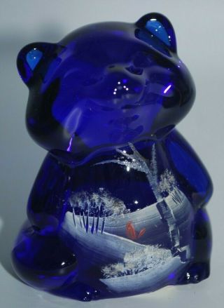 Fenton Glass 2009 Christmas Canaan Valley Cobalt Blue Handpainted Raccoon 51429m