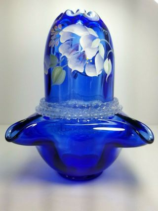 Fenton Cobalt Blue 3 - Piece Fairy Lamp Signed By George W.  Fenton &stacy Williams