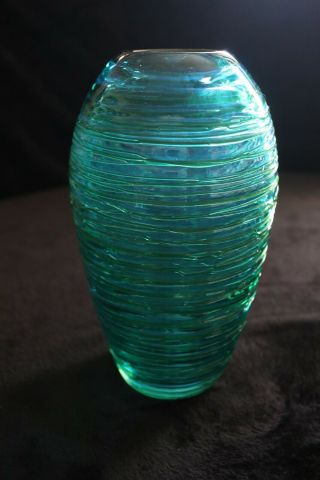 Murano Italian Art Glass - Green Melted Circle Vase Hand Crafted Masterpiece