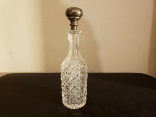 American Brilliant Cut Glass Bottle With Sterling Silver Top