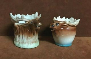 (2) Ceramic Creamers Pitchers Moose Elk Antlers Austria Czechoslovakia