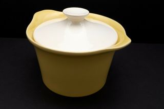 Vintage Mid Century Modern Yellow & White Ceramic Lidded Casserole Dish