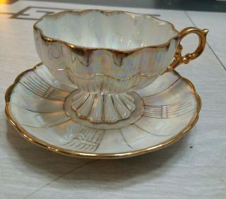 Vintage Royal Sealy China Tea Cup And Saucer Iridescent Gold Trim