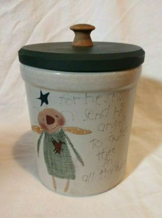 Vintage Rrp Roseville Ohio Stoneware Pottery 1 Qt High Jar " Caricature Angel "