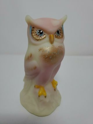 Fenton Glass Burmese Owl Limited Edition 480 Of 750 Hand Painted By D.  Fredrick