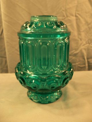 Htf L.  E.  Smith Moon & Stars Aquamarine Teal Glass Courting Fairy Lamp