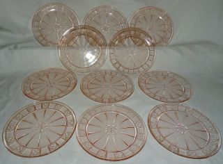 Jeannette Usa Doric Pink Depression Glass Set Of 11 Dinner Plates 9 "