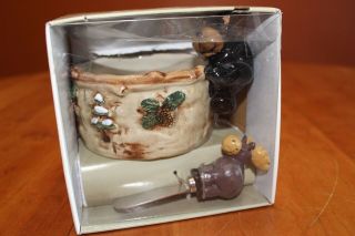 Sonoma Lifestyle Lodge Bear Dip Bowl And Moose Spreader Set Old Stock