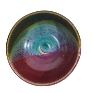 Studio Art Pottery Bowl Signed Moon Design Hand Crafted Multi Color