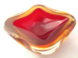 Murano Poli Seguso Star Shaped Sommerso Geode Bowl Red & Amber
