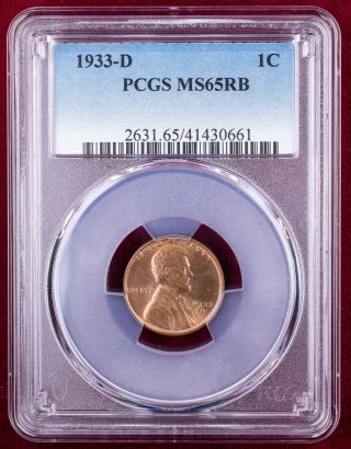 1933 - D Lincoln Wheat Cent - Pcgs Ms65rb - Certified 1c Penny