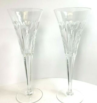 2 (two) Waterford Millennium Series Love Cut Crystal Fluted Champagne Glasses