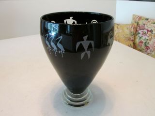 Correia Black Art Glass Signed Evleta Ltd Ed 108/200 Cut 2 Clear Figure 10 " Vase