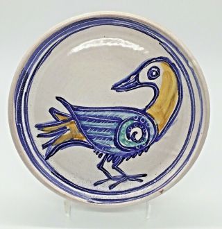 Scandinavian/finland? Art Pottery Redware Plate With A Bird 8 " Signed