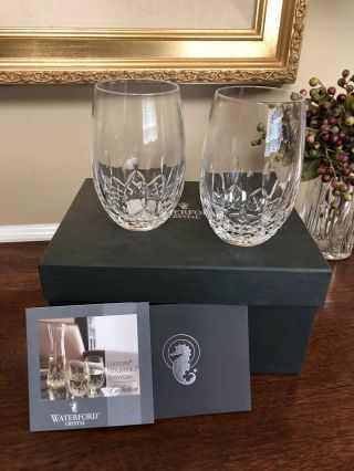 Waterford Lismore Nouveau Crystal Stemless 8 Oz.  Wine Glasses / Set 2 /new - In - Box